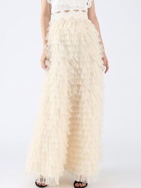 Chicwish Swan Cloud Layered Ruffle Tulle Romantic Banded Maxi Skirt